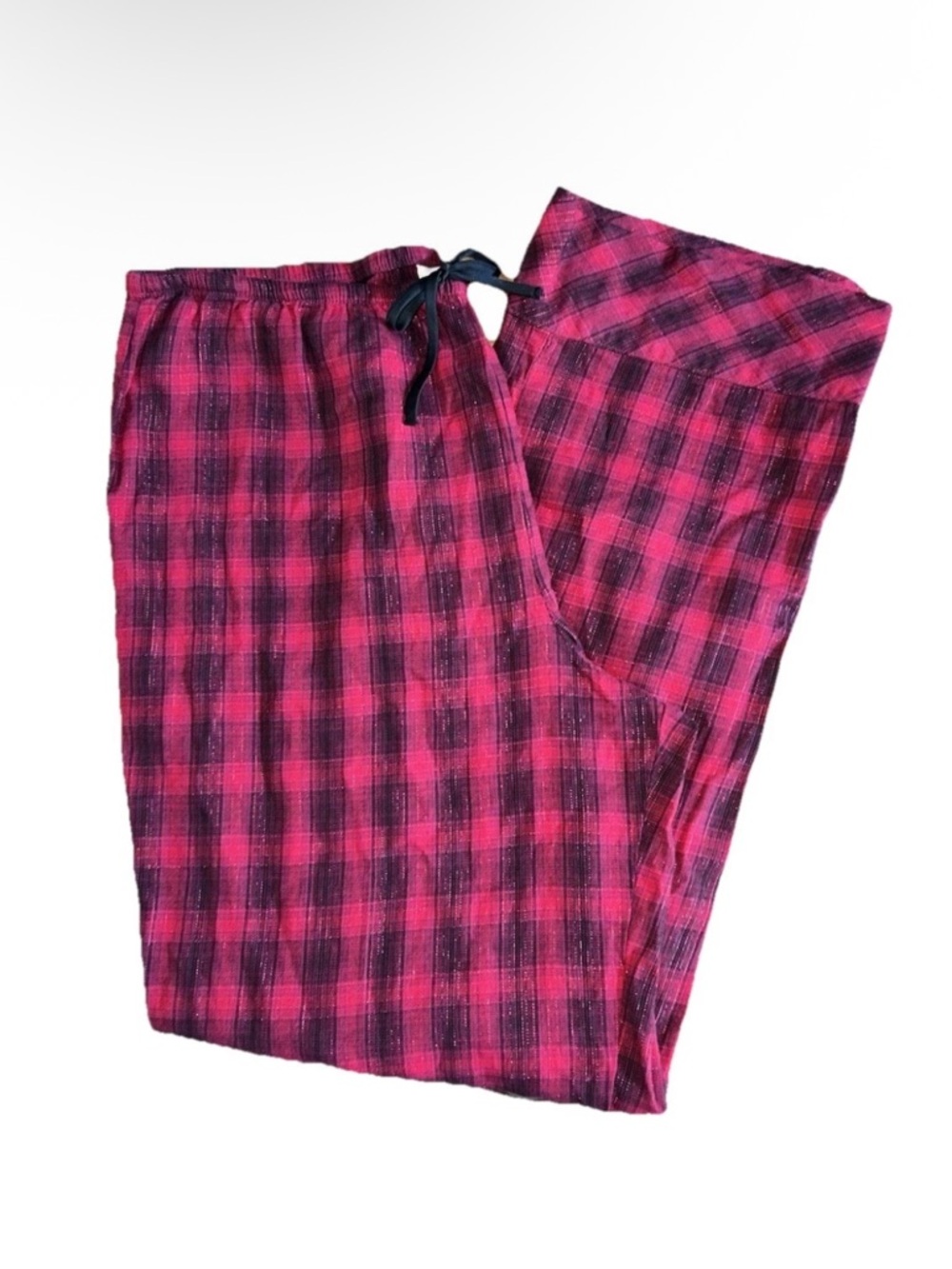 Victoria's Secret Red W/ Black Plaid Sparkly PJ Lounge Sleep Pants Size M EUC
